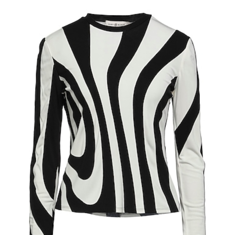 Tory Burch Black and White Graphic Long Sleeve Tee